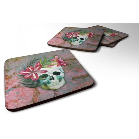 CAROLINES TREASURES Day of the Dead Skull Flowers Foam Coaster, Set of 4 BB5125FC